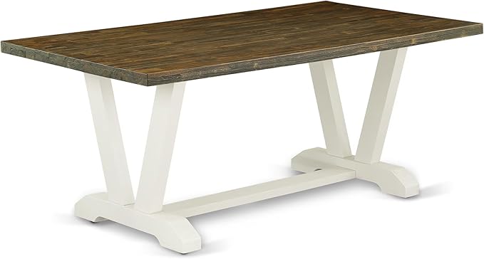 East West Furniture V077AB264-7 7 Piece Kitchen Table Set Consist of a Rectangle Dining Table with V-Legs and 6 White Faux Leather Parson Dining Chairs, 40x72 Inch, Multi-Color