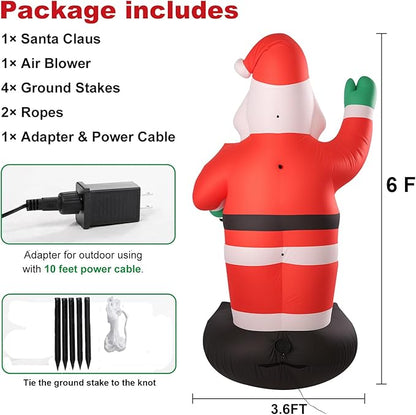 6FT Christmas Inflatable Santa Claus Outdoor Decorations, Inflatable Santa with Gift Box Built-in LED Lights, Blow Up Yard Decorations for Holiday Xmas Party Indoor Garden Lawn (Santa Claus)
