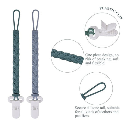 4 Pcs Gray Baby Silicone Teething Pacifier Clip,One-piece Design,Woven Shape,BPA Free.