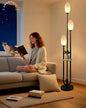 Black Dimmable Floor Lamp with Table, Unique Tall Standing Lamps with 3000K G9 Bulbs for Reading, Mid Century Modern Floor Lamp with 5Lbs Heavy Base for Living Room Bedroom Office