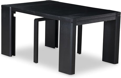 X07SI-B06-48 - 9-piece Dining Room Table Set a Rectangular Kitchen Table and a wooden Bench and 7 coffee Linen Fabric Dining Chair, 39x120 Inch, Wire Brushed Black