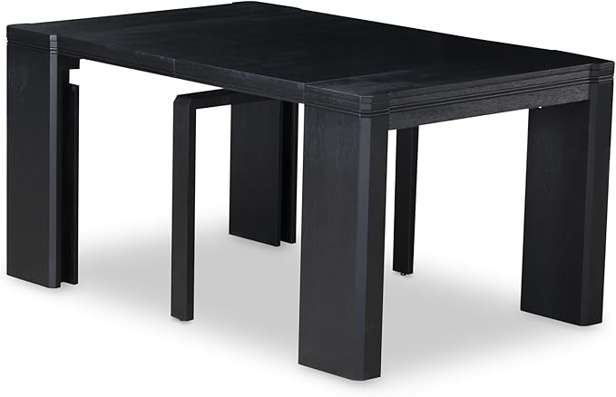 X02FO-206-24 - 5-piece Modern Dining Table Set a Rectangular Dining Table and 2 wooden Benches and 2 Black Linen Fabric kitchen Chair, 39x120 Inch, Wire Brushed Black