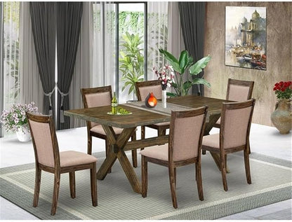 East West Furniture X777MZ716-7 7 Piece Dining Set Consist of a Rectangle Dining Room Table with X-Legs and 6 Dark Khaki Linen Fabric Upholstered Parson Chairs, 40x72 Inch, Multi-Color