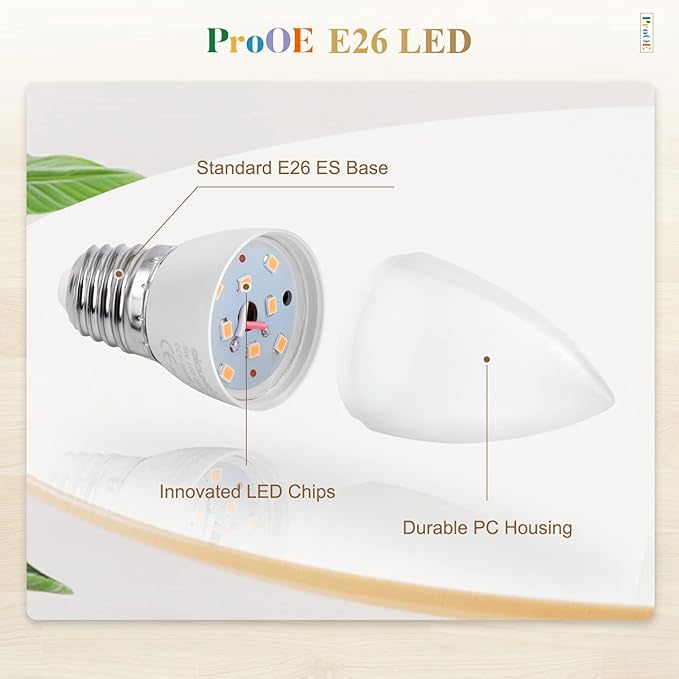 DiCUNO ProOE Eye-Protected E26 LED Bulb, High CRI 98, 5W E26 Candle Bulb, Warm White 3000K, C37 40W Halogen Equivalent Decorative Light Replacement for Chandelier, Non-dimmable 2 Pack