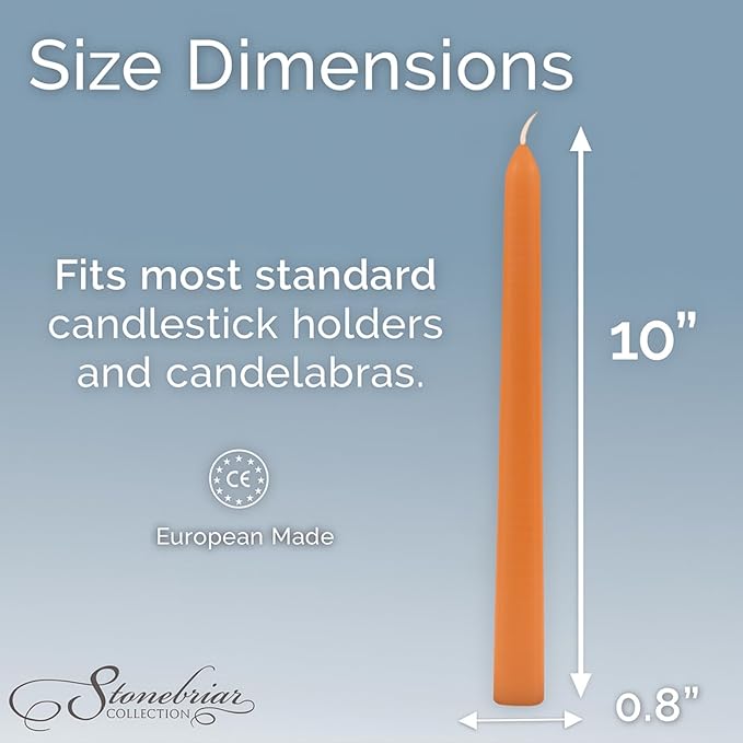 Stonebriar Unscented Taper Candles – 7 Hour Burn Time, Long-Lasting Wax Candles for Weddings, Holidays, Home Décor & Special Events, Pack of 4, Orange, 10"