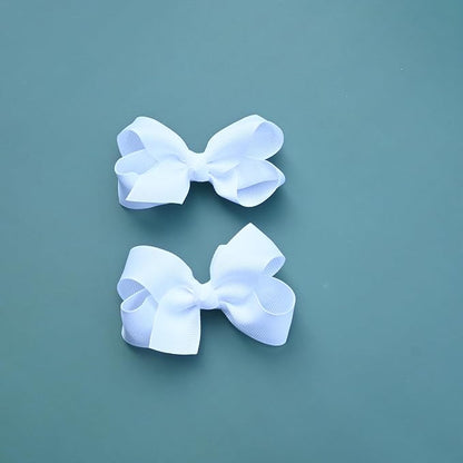 6 PCS 3" Grosgrain Ribbon Hair Bows - Alligator Clips for Toddlers in Solid Color (White)
