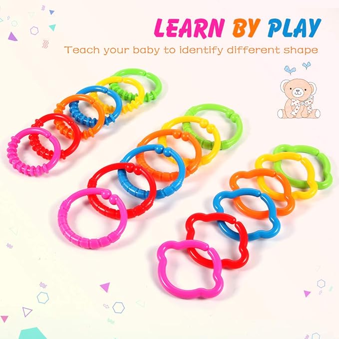 HAHA Baby Link-to-Go Connecting Rings Toy Hanging Stroller Car Seat Crib Playmat Attach Toys Infant Newborn Boy Girl Clip On Early Education Learning Travel Accessory Set