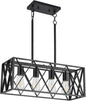 KEESFU Black Farmhouse Kitchen Island Lighting, 4 Lights Pendant Lighting Fixtures, Adjustable Height, Industrial Dining Room Light for Living Room Foyer Dining Table Over Sink.