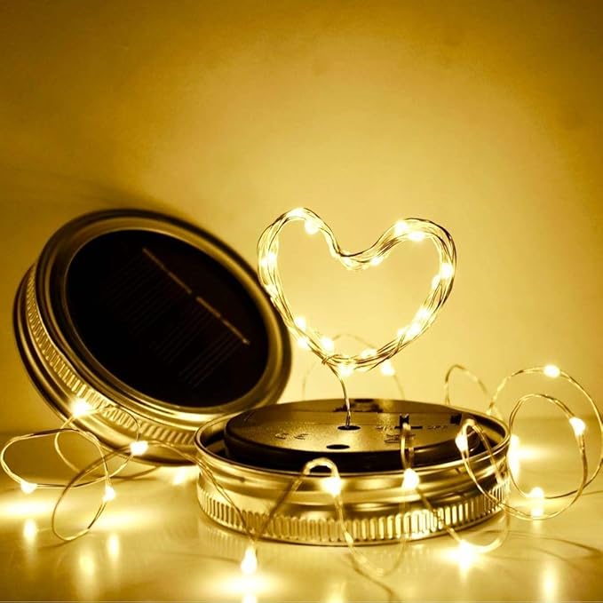 SmilingTown Solar Mason Jar String Light Lids 12 Pack 30 LED Fairy Firefly Inserts Lighting with 12 Hangers Waterproof for Outdoor Tree Patio Lawn Garden Decor, No Jars