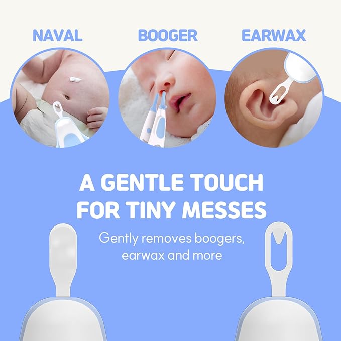 HubiBaby 3 in 1 Baby Nose Cleaning Tweezer Booger Remover and Baby Ear Wax Removal Tool with Soft Silicone Dual Ear Wax and Safe Nasal Picker for Newborns Infants & Toddlers