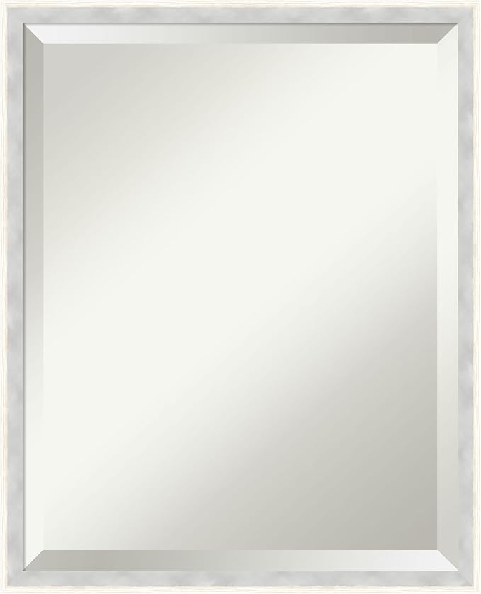 Amanti Art White Bathroom Mirror for Over Sink, 21x17 Paige White Silver Rectangle Vanity Mirror, Small Modern Contemporary Wood Frame, Hangs Horizonally and Vertically, Bathroom Wall Decor, Beveled