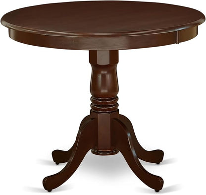 East West Furniture ANVE5-MAH-47 5 Piece Kitchen Table & Chairs Set Includes a Round Dining Room Table with Pedestal and 4 Light Sable Linen Fabric Parsons Chairs, 36x36 Inch, Linen White