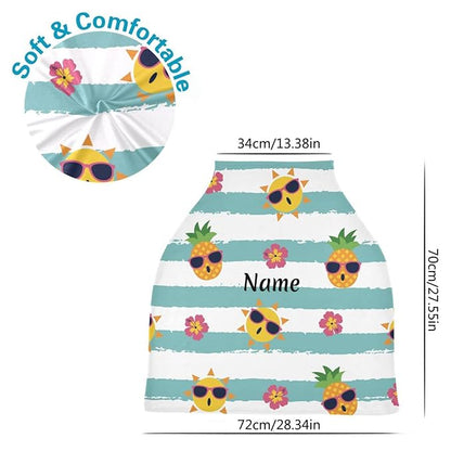 Personalized Pineapple Baby Car Seat Covers for Boys Girls, Custom Name Carseat Canopy, Multiuse Nursing Breastfeeding Scarf, Gift for Newborn Boys Girls, Infant Stroller Cover