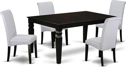 East West Furniture LGBA5-BLK-05 5 Piece Dinette Set Includes a Rectangle Dining Table with Butterfly Leaf and 4 Grey Linen Fabric Parson Dining Room Chairs, 42x84 Inch, Black