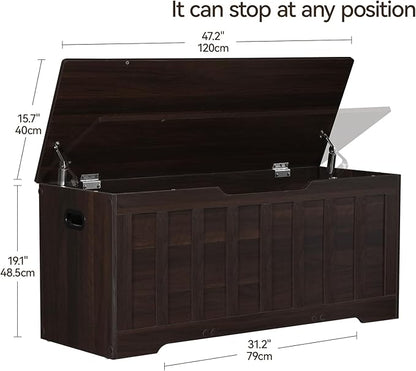 43.3" Storage Chest Extra Large,Storage Trunk with 2 Safety Hinges,Wooden Storage Bench,Shoe Bench,43.3x15.7x19.1 Inch,Easy Assembly,Storage Bench for Bedroom,Living Room,entryway(Espresso).
