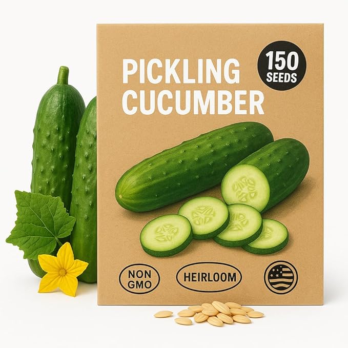 Boston Pickling Cucumber Seeds for Planting - 150 𝗡𝗢𝗡-𝗚𝗠𝗢 Heirloom Cucumber Seeds for Planting in Raised Beds, Containers, Trellises - Made in USA (Cucumis sativus)