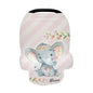 Personalized Cute Elephant Infant Baby Car Seat Cover with Name, Nursing Breastfeeding Scarf, Shopping Cart Seat Covers, Stroller Canopy, Gift for Infants Newborn Girl Boy