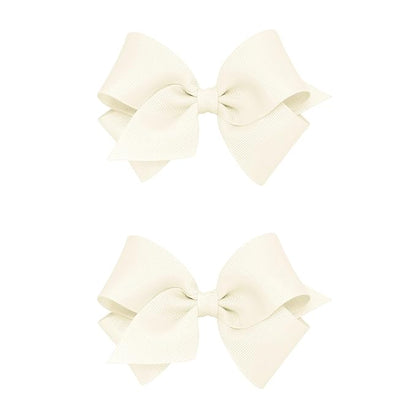 Wee Ones Girls 2 Pack Grosgrain Hair Bows with Plain Wrap Centre on a Wee Stay No Slip Clip, Small, Antique White