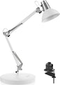 LEPOWER Metal Desk Lamp, Adjustable Goose Neck Architect Table Lamp with On/Off Switch, Swing Arm Desk Lamp with Clamp, Eye-Caring Reading Lamp for Bedroom, Study Room &Office (White)