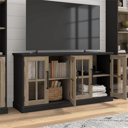 Bush Furniture Westbrook 60W TV Stand for 75 Inch TV in Vintage Black/Restored Tan Hickory | Living Room Entertainment Center with Storage