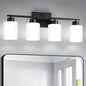 FonmYim Black Bathroom Light Fixtures, 4-Light Modern Vanity Light Over Mirror, Wall Sconces with Milky White Frosted Glass Shades, E26 Socket (Bulbs Not Included)