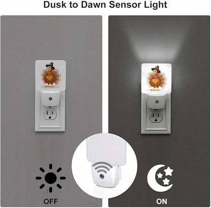 LED Night Light Plug into Wall with Dusk to Dawn Light Sensor White Energy Efficient Thanksgiving Day Turkey Nightlight for Bedroom Bathroom Hallway Living Room Kitchen