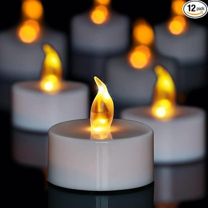Tea Lights Battery Operated Candles LED Tea Lights Flameless Candles 200+ Hours Flickering Fake Tealights for Sweetest Day Wedding Home Decorations Party (Warm Yellow, 12 Pack)