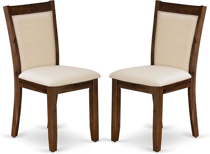 East West Furniture DLMZ3-AWA-32 3 Piece Kitchen Table Set for Small Spaces Consist of a Round Wooden Table with Dropleaf and 2 Upholstered Parson Chairs, 42x42 Inch, Antique Walnut