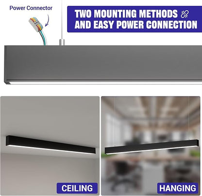 JTT 4FT LED Linear Light Fixture, 30W/40W/50W, 3000K/4000K/5000K CCT Selectable, Linkable Office Shop Light Fixture, ETL Listed Dimmable Architectural LED Suspension Office Lighting Fixture 2 Pack