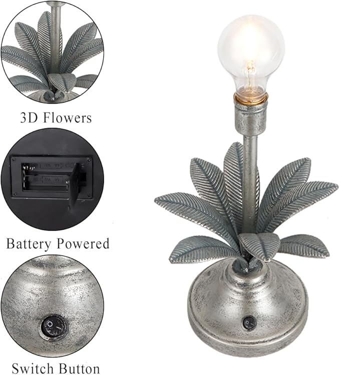 JHY DESIGN Battery Operated Lamp 13''H Vintage Decorative Cordless Lamp with LED Bulb Small Table Lamp for Bedroom Living Room Bedroom Kitchen Wedding Patio Home Decor (Antique Silver)