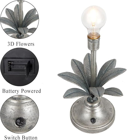 JHY DESIGN Battery Operated Lamp 13''H Vintage Decorative Cordless Lamp with LED Bulb Small Table Lamp for Bedroom Living Room Bedroom Kitchen Wedding Patio Home Decor (Antique Silver)