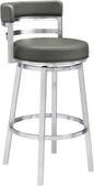 Armen Living Titana 26" Counter Height Swivel Grey Faux Leather and Brushed Stainless Steel Bar Stool