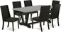East West Furniture V697FL624-7 7 Piece Modern Dining Table Set Consist of a Rectangle Wooden Table with V-Legs and 6 Black Linen Fabric Parson Dining Chairs, 40x72 Inch, Multi-Color