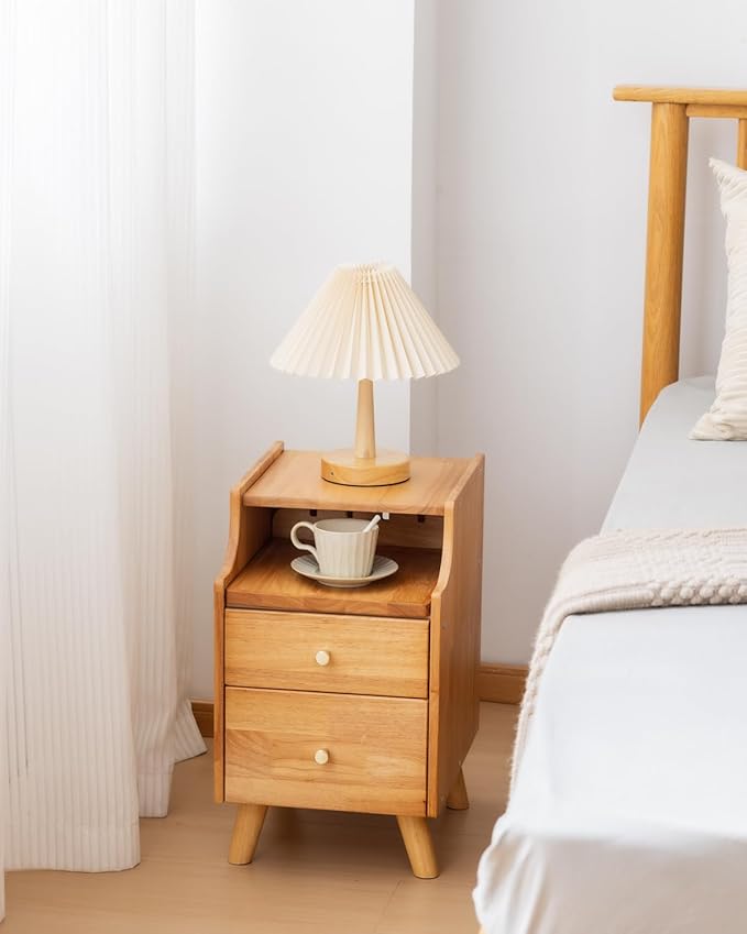 Small Nightstand, Narrow Nightstand, Solid Wood Night Stand, Narrow Side Table for Small Spaces, Couch, Nature Color 11.81 in Wide