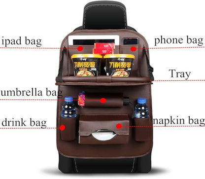 Car Seat Back Organizer PU Leather Storage Bag Universal Auto Multi-pocket Backseat Organizer with Foldable Table Tray
