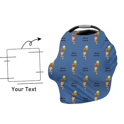 Personalised Car Seat Cover for Babies - Multi-use Carseat Canopy Cover with Name, Dark Blue Fox Print Car Seat Covers, Christmas Birthday Gifts for Infant Boys and Girls(27"x29")