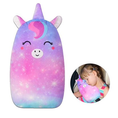 FIODAY Car Seat Belt Covers for Kids Unicorn Seat Belt Pillow Soft Seat Belt Cushion Adjust Seat Strap Pillow Head Neck Support for Children Boys Girls Travel, Purple