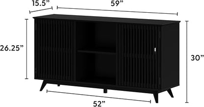 Plank+Beam Mid-Century Modern Wood TV Stand, Solid Wood Entertainment Console with Storage, 59" L x 16" W x 30" H, Black