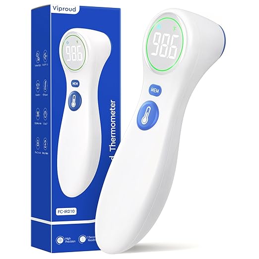 No-Touch Thermometer for Adults and Kids, 1-Second Fast Reading, Color-Coded Fever Alarm, Silent Mode, Object & Room Temperature Function, Baby Essential | Home Medical | Nurse Accessories for Work