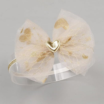 Bethynas baby girls Lace Bowknot Headband Gauze Bow Elastic Toddlers Hairband Birthday Party Princess Crown Heart Hair Accessories for Newborn Infant Baby (Gold)