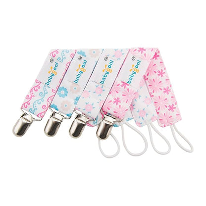 babygoal Baby Girl Pacifier Clips with Pacifier Case, 4 Pack Metal Clips for Boys and Girls Fits Most Pacifiers and Binkies 4MP04-HZ