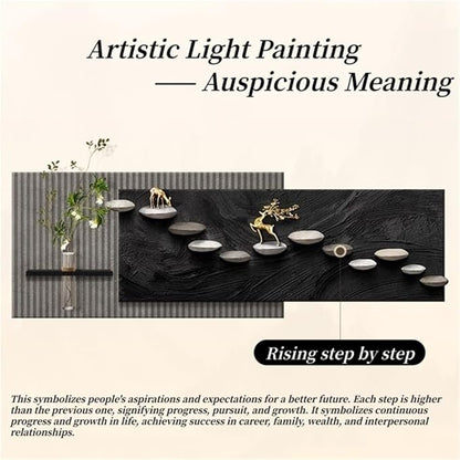 3D Sandstone Texture LED Wall Art with Vase, Plug-in Auspicious Modern Meditation Wall Hanging Sculpture, Minimalism Artwork Decor for Living Room Bedroom Meditation Space(B,100x33cm)