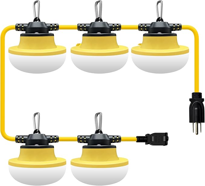 New Upgrade 50FT Construction String Lights LED Industrial Grade Best for Construction Sites,Renovation, Walkways,Patio,Mine cave,Outdoor Lighting Solutions Use,Free for Climbing Hook 3Prong