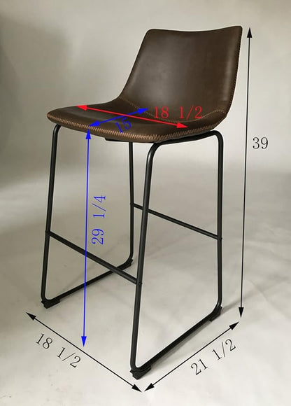 Roundhill Furniture Lotusville Vintage PU Leather Barstools, Antique Brown, Set of 2