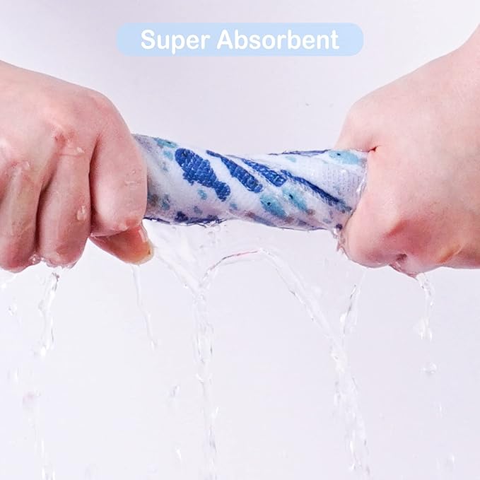 Viviland Baby Washcloths, Super Soft Baby Bath Towels for Newborn 24 Pack, Absorbent Face & Body Wash Cloth for Baby Boy, Blue-Whale Pattern, 9 x 9 inch