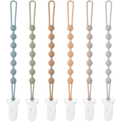 Eascrozn Baby Pacifier Clip, 6 Pack Silicone Pacifier Holder with One Piece Design for Baby Boy and Girl, BPA Free Soft Flexible Paci Binky Clips