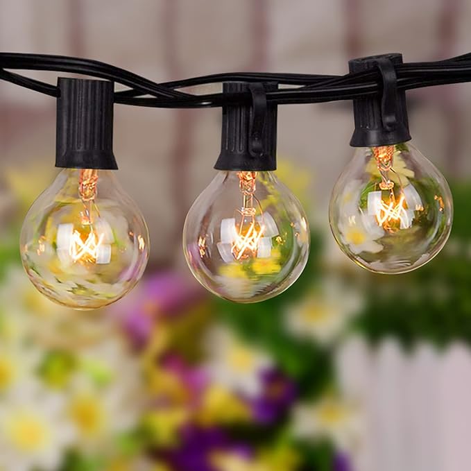 SUNSGNE 50ft Outdoor Globe String Lights G40 Patio String Lights with 53 Bulbs Connectable Commercial Hanging Lights for Christmas Patio House Backyard Balcony Party Wedding Decor, Black