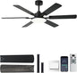 NKPU 56 Inch Ceiling Fans with Lights, Modern Black Ceiling Fan with Light and Remote Control, 6 Double Sided Blades, 6 Speed Reversible Motor, Dimmable LED, Silent Timing, Indoor Outdoor Patio Use