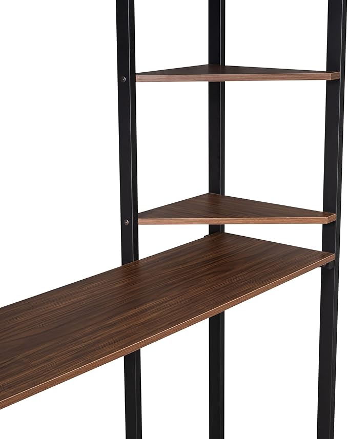 Full Size Metal Loft Bed with 2 Storage Shelves and 1 Desk,Steel Structure Bed Frame W/ 2 Build-in Ladders & Full-Length Guardrails,No Box Spring Needed,for Kids Teens Adults,Black