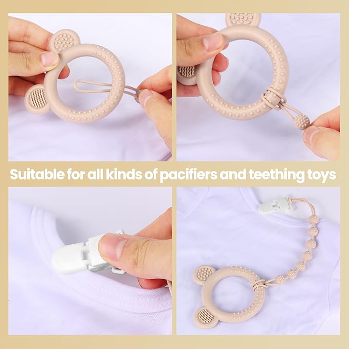 Eascrozn Baby Pacifier Clip, 6 Pack Silicone Pacifier Holder with One Piece Design for Baby Boy and Girl, BPA Free Soft Flexible Paci Binky Clips